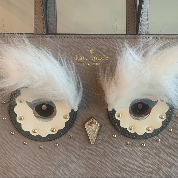 Kate Spade Mini Hadley Starbright Owl Tote Crossbody Saffiano Leather Gray - Picture 9 of 10